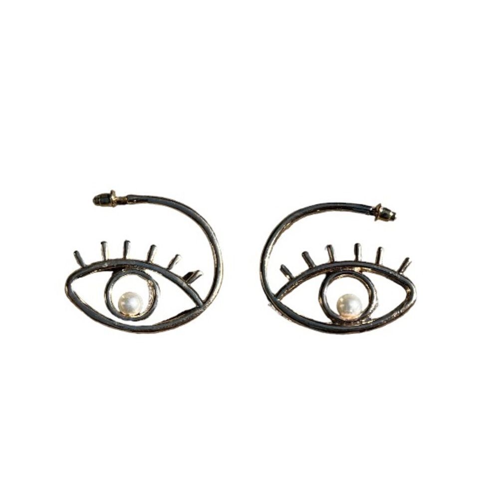 Gold & Pearl Eye Earrings New